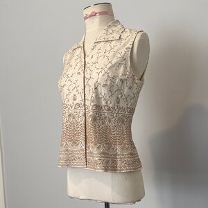 Talbots Cream and Tan Patterned Blouse